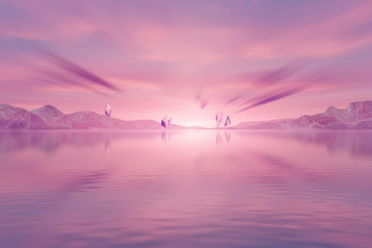 draw an abstract realistic image of horizon signifying inspiration with a pink and purple color palette overlay